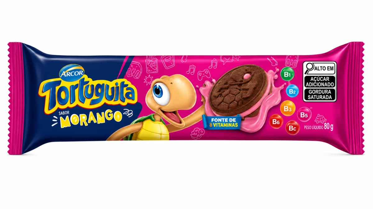 BISCOITO RECHEADO ANCOR TORTUGUITA SABOR MORANGO 90g