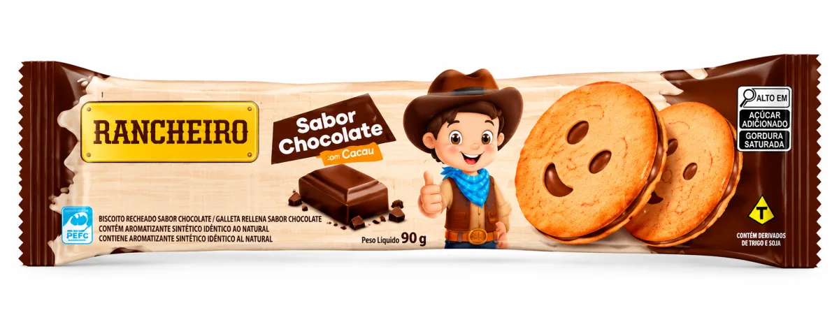Biscoito recheado rancheiro recheiro coco e chocolate 90g