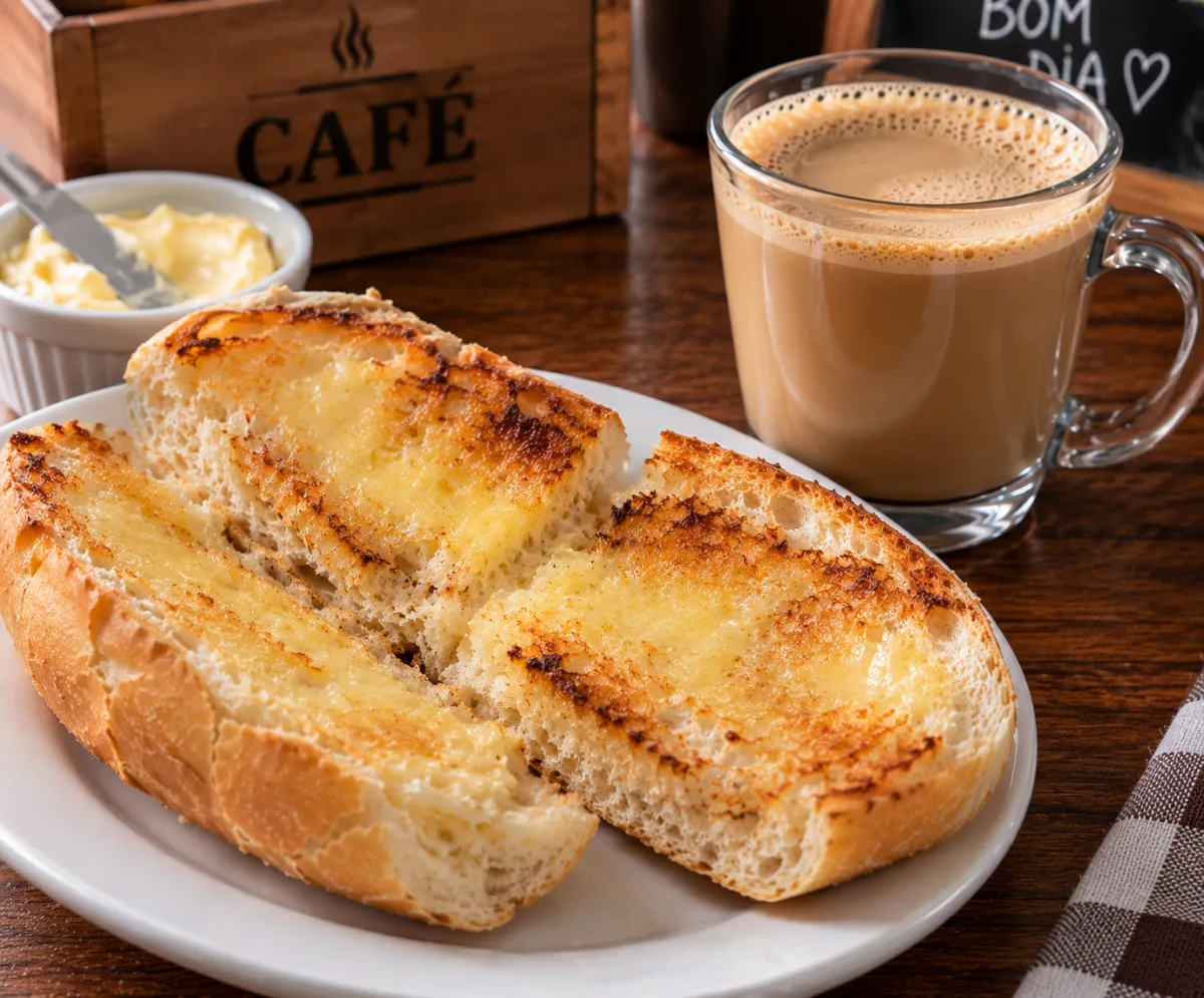 café com leite + pão com manteiga na chapa