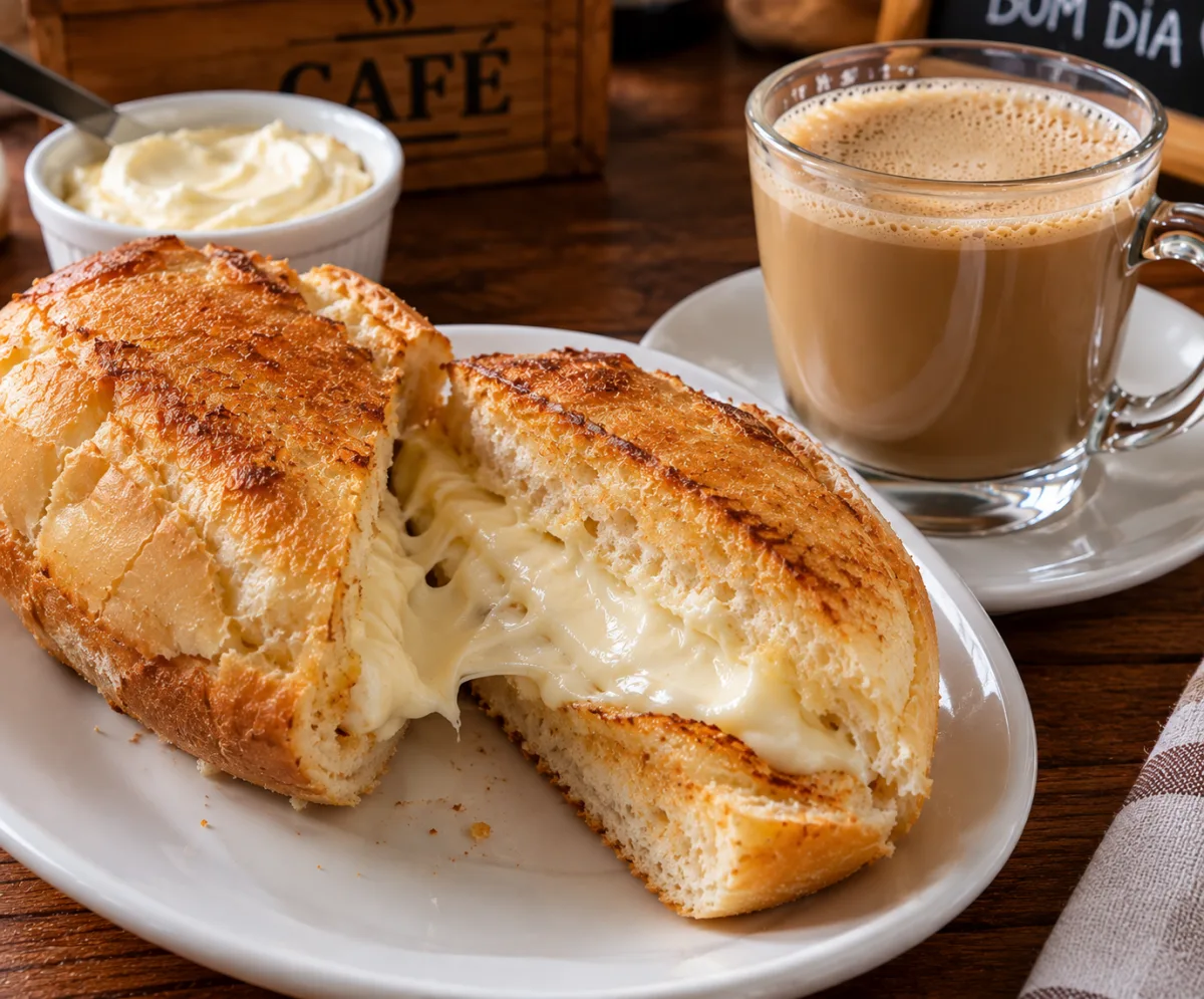 café com leite + pão com requeijão na chapa