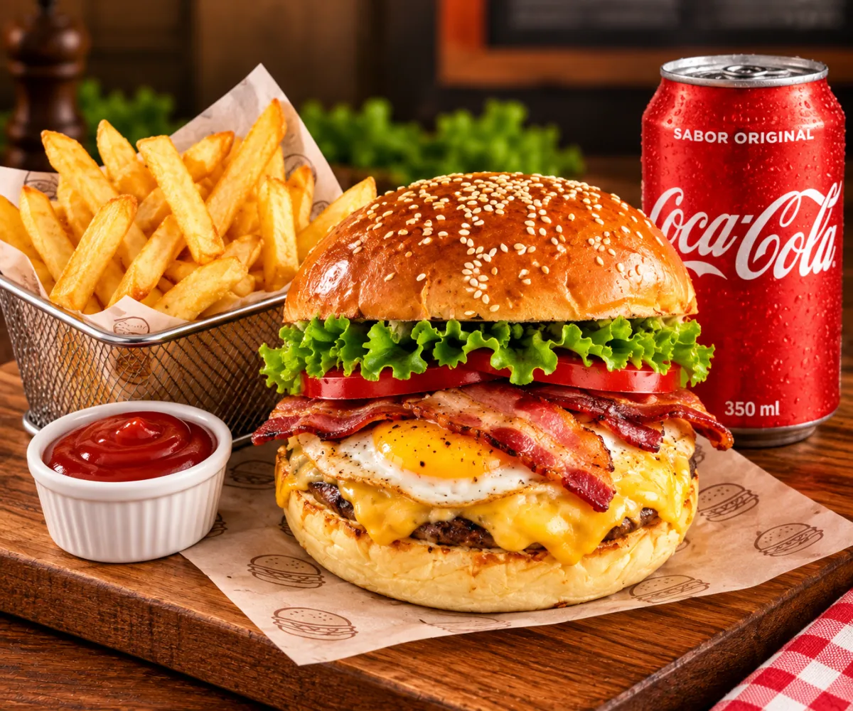 Combo x bacon egg salada + batata + coca - cola lata 350 ML
