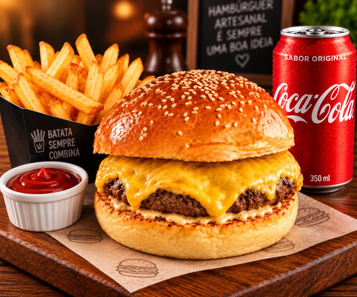 Combo x burguer + batata + coca - lata 350ml
