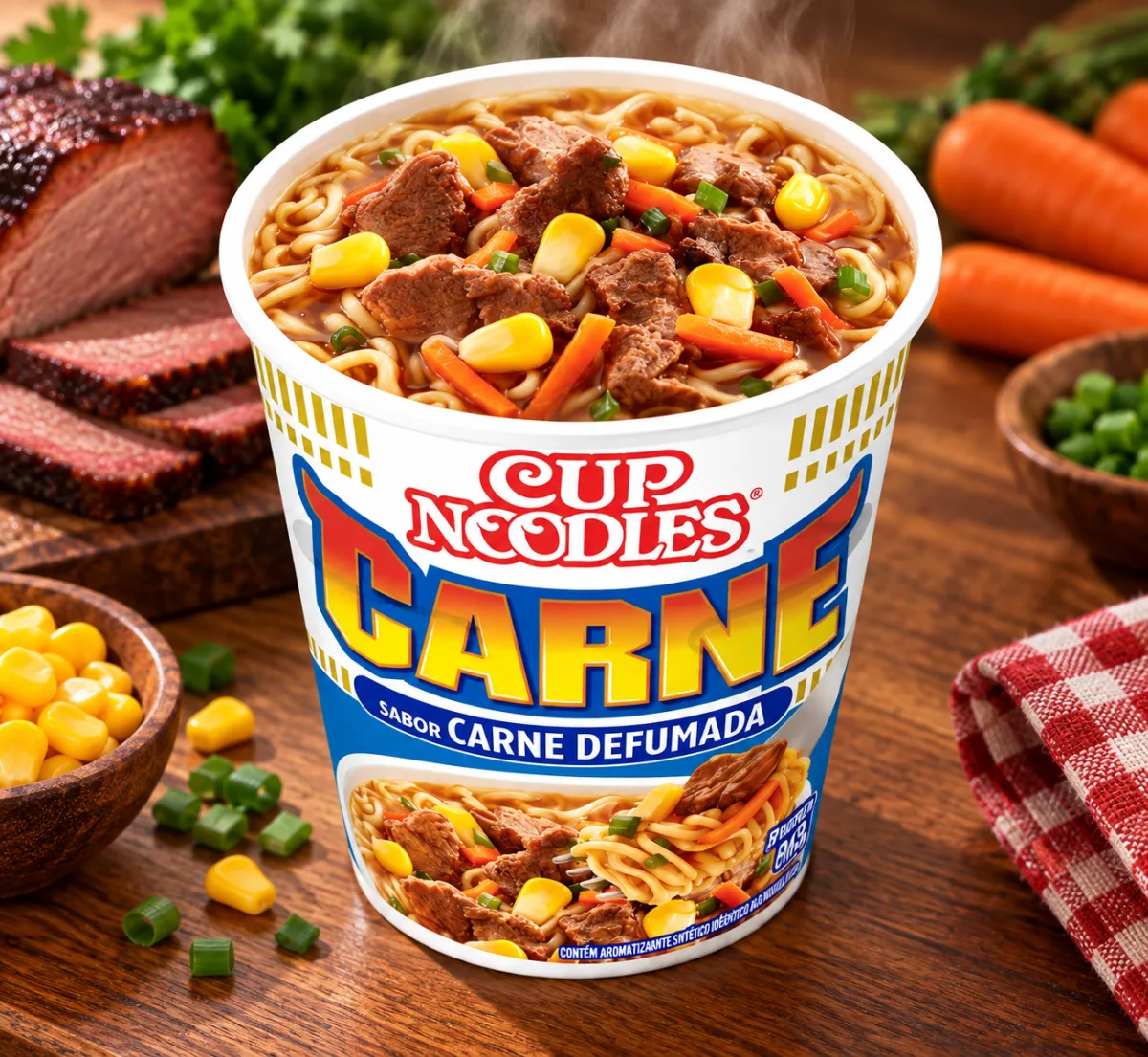 Miojo copo Cup Noodles carne defumada do mar 65g