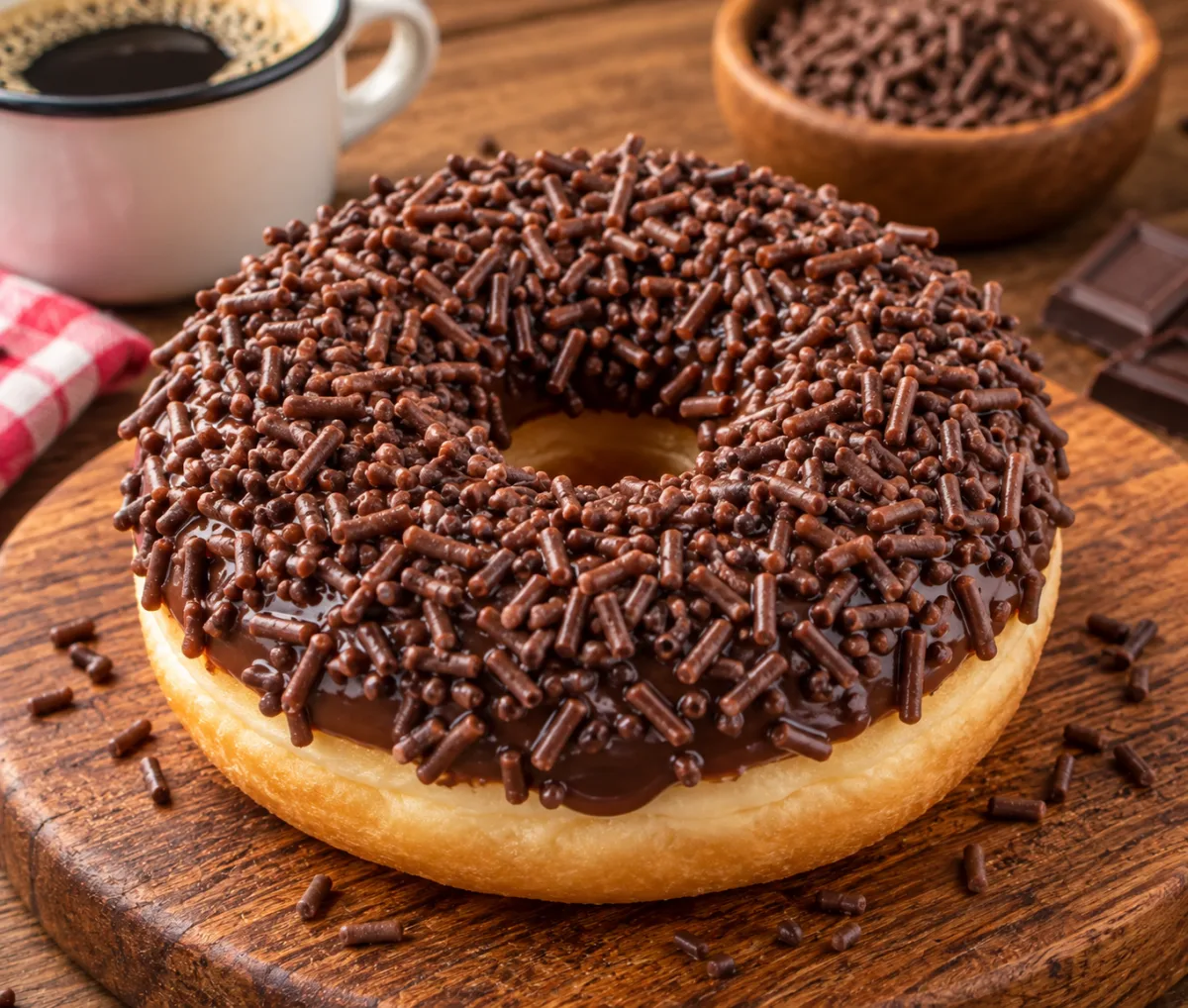 Rosquinha com chocolate grande com granulado