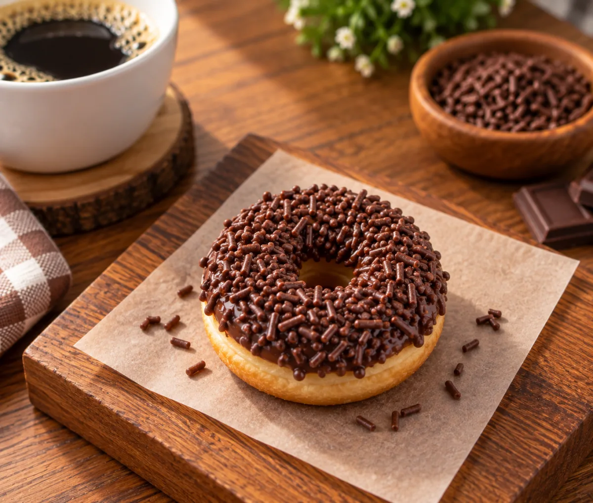 Rosquinha com chocolate pequena com granulado