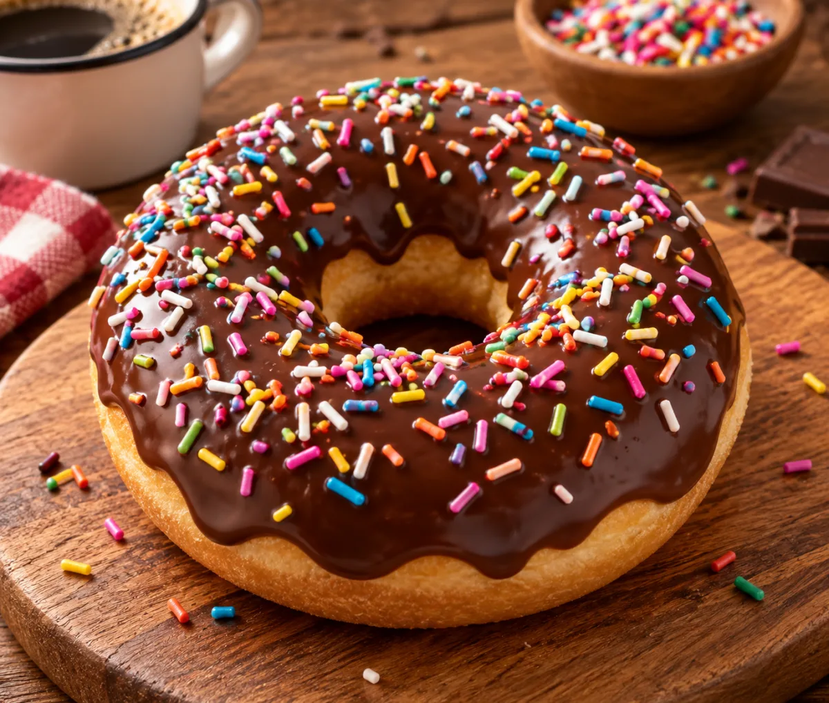 Rosquinha grande com chocolate granulado colorido